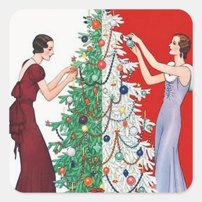 Art deco retro vintage pegatina de Navidad (Anverso)