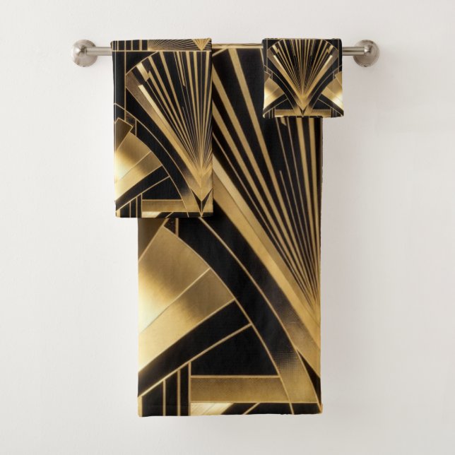 Art Deco Sol Radiante de Oro Negro Geométrico de L (In situ)