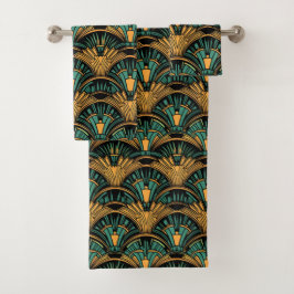 Art Deco verde azulado y dorado