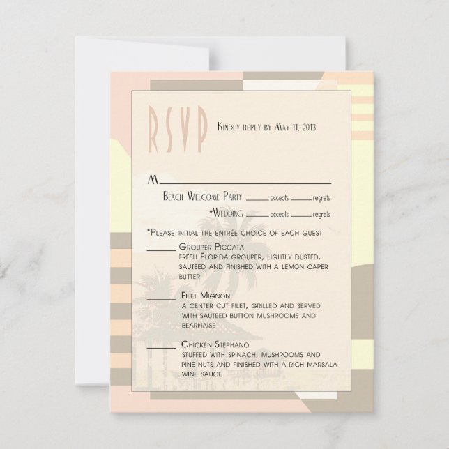 Art Deco Vintage Beach RSVP | rosa (Anverso)