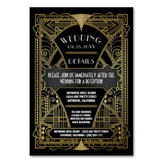 Art Deco Vintage Black Gold Boda Inserta Tarjetas