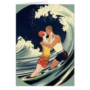 Art Deco vintage, los amantes del beso en la playa