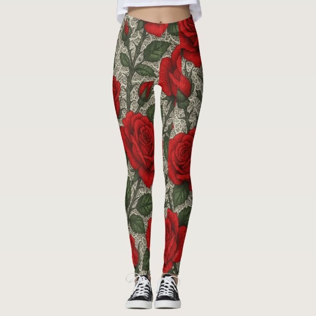 ART Legging Rosas Vermelhas sobre Renda Branca (Anverso)
