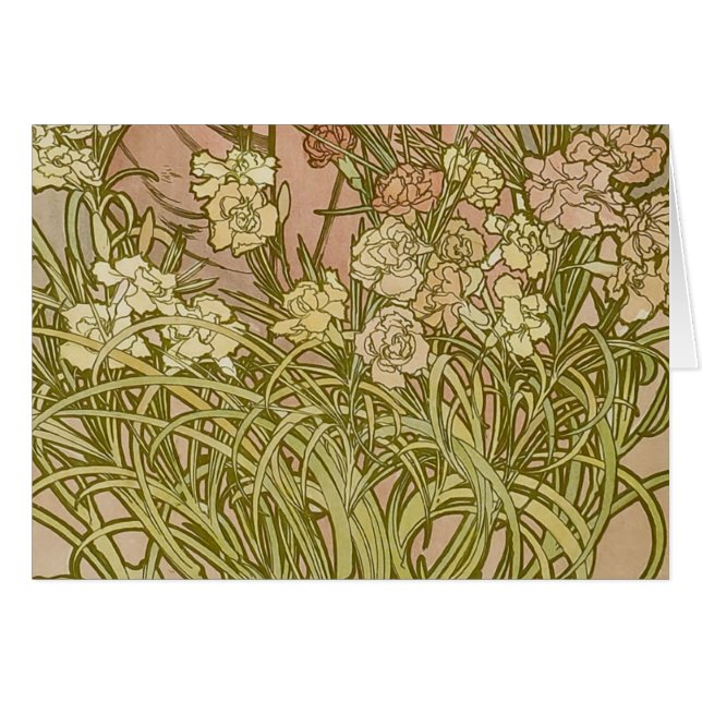 Art Nouveau Alfonse Mucha Floral flores de clavel (Anverso (Horizontal))