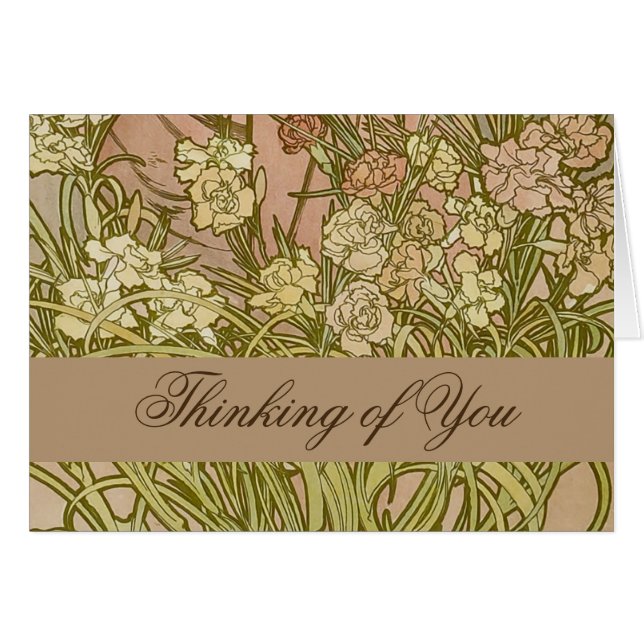 Art Nouveau Alfonse Mucha Flores de clavel floral (Anverso (Horizontal))