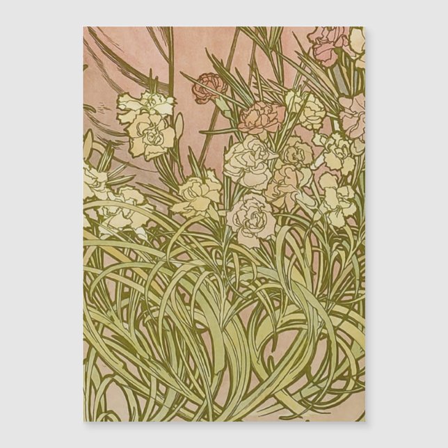 Art Nouveau Alfonse Mucha Flores de clavel floral (Anverso)