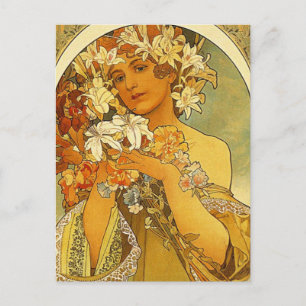 Art Nouveau Alphonse Mucha Flor Tarjeta postal