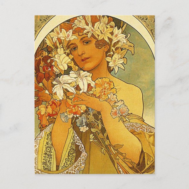 Art Nouveau Alphonse Mucha Flor Tarjeta postal (Anverso)