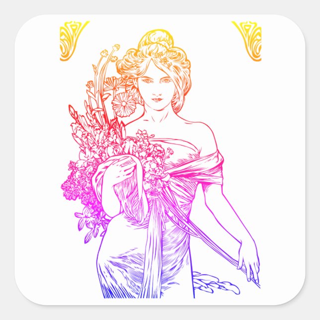 Art Nouveau Alphonse Mucha pegatina (Anverso)