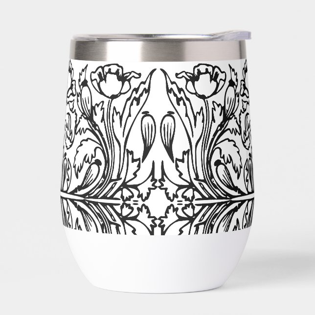 Art Nouveau amapola floral blanco negro elegante (Izquierdo)