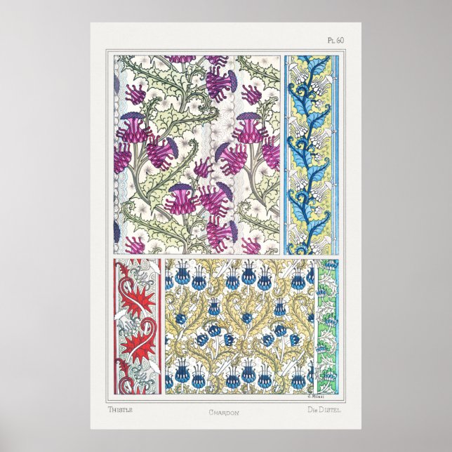 Art Nouveau flor de cardo floral arte textil (Frente)