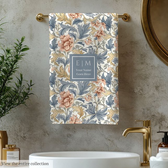 Art Nouveau floral de estilo Morris personalizado (Personalized Morris Style Art Nouveau Floral Art Bath Towel Set)