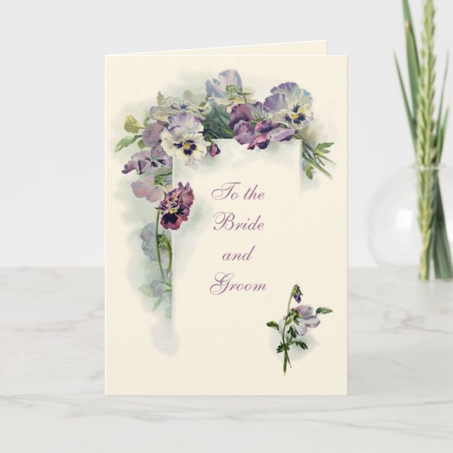 Art Nouveau pansies Boda tarjeta de felicitaciones (Anverso)