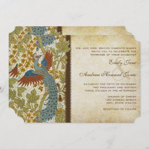 Art Nouveau Peacock Birds Wedding Invitación a la
