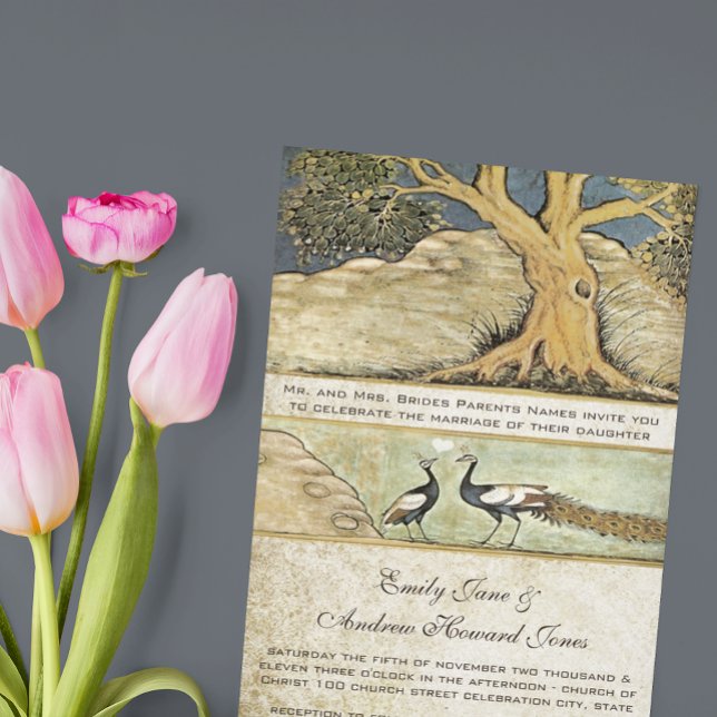 Art Nouveau Peacock Birds Wedding Invitación a la  (Subido por el creador)