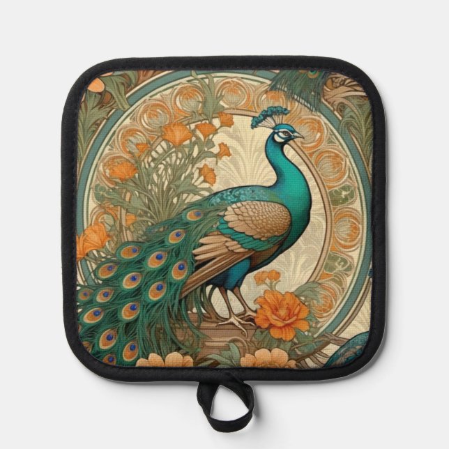 Art Nouveau Peacock Pot Holder (Anverso)