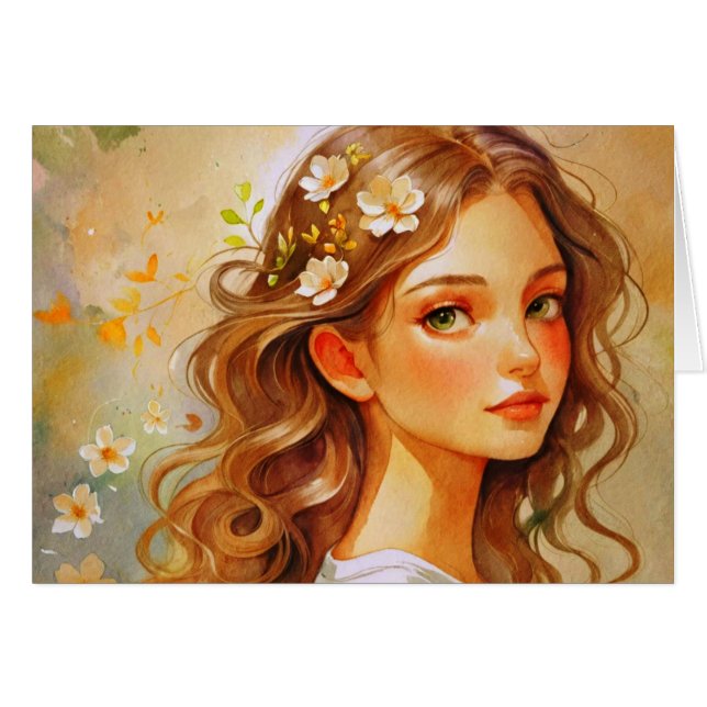 Art Nouveau portrait watercolor Card (Anverso (Horizontal))