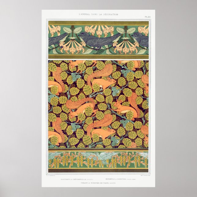 Art Nouveau squirrel floral otoño arte textil (Frente)