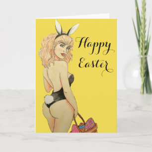 Arte a mano feliz de la tarjeta de pascua