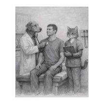Arte abstracto acrílico de médico perro examinando
