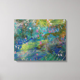 Arte abstracto amarillo rosado Verde azulado en li