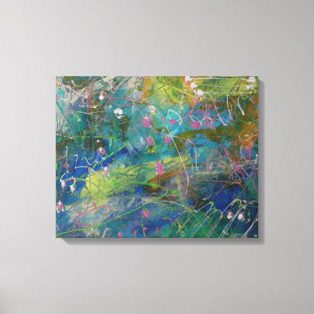 Arte abstracto amarillo rosado Verde azulado en li (Anverso)