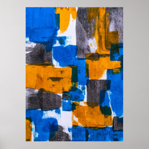 Arte abstracto azul, naranja y gris