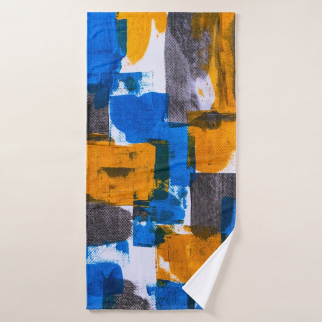 Arte abstracto azul, naranja y gris (Toalla de baño)