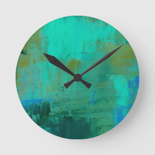 Arte abstracto azul y verde del reloj de pared de