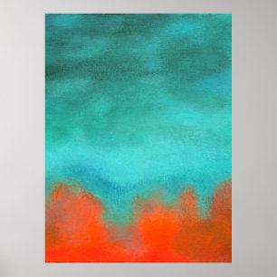 Arte abstracto cielo fuego lava rojo naranja turqu