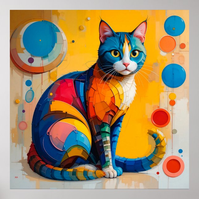 Arte abstracto colorido de gato (Frente)