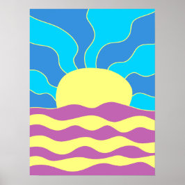 Arte abstracto de amanecer y olas