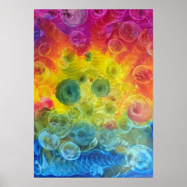 Arte abstracto de arcoíris pintado a mano con Goua (Frente)