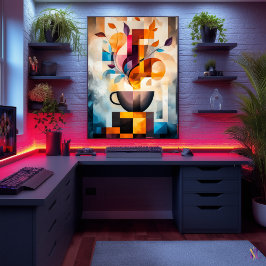 Arte abstracto de café - Taza geométrica y vapor