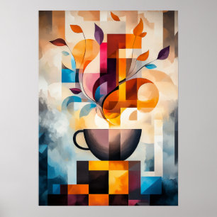 Arte abstracto de café: taza geométrica y vapor