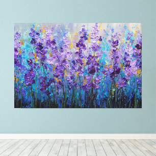 Arte abstracto de campo de flores azules púrpura p