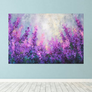 Arte abstracto de campo de flores púrpura rosa en