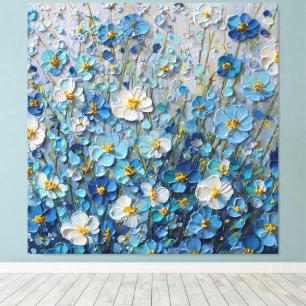 Arte abstracto de campo florecido azul y blanco
