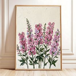 Arte abstracto de delfinium rosa en lienzo