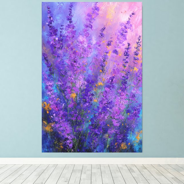 Arte abstracto de flores de lavanda violeta púrpur (Insitu (piso de madera))