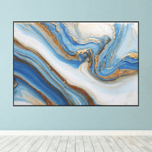 Arte abstracto de flujo mineral azul y dorado arre