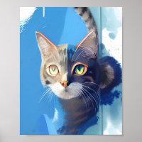 Arte abstracto de gato curioso del azul