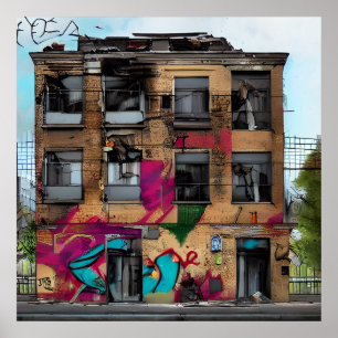 Arte abstracto de IA de edificio abandonado