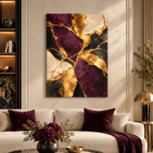 Arte abstracto de Kintsugi negro ciruela de lujo d