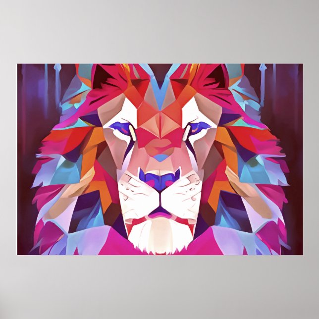 Arte abstracto de león geométrico magenta (Frente)