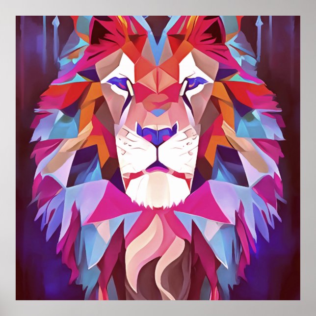 Arte abstracto de león geométrico magenta (Frente)