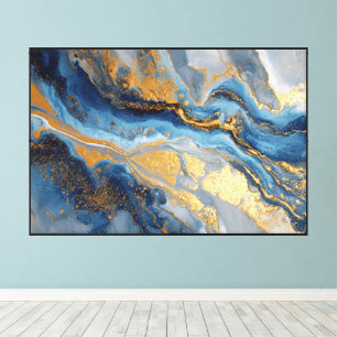 Arte abstracto de mármol fluido azul y dorado