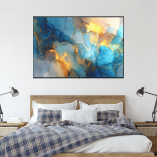 Arte abstracto de mármol fluido teal y dorado