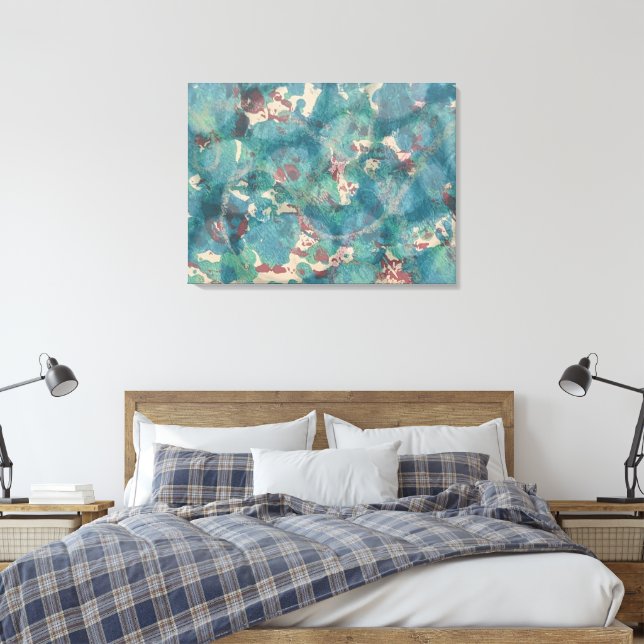 Arte Abstracto de Medios Mixtos en Aqua Teal y Óxi (Insitu(Dormitorio))