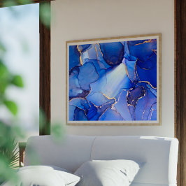 Arte abstracto de oro azul índigo